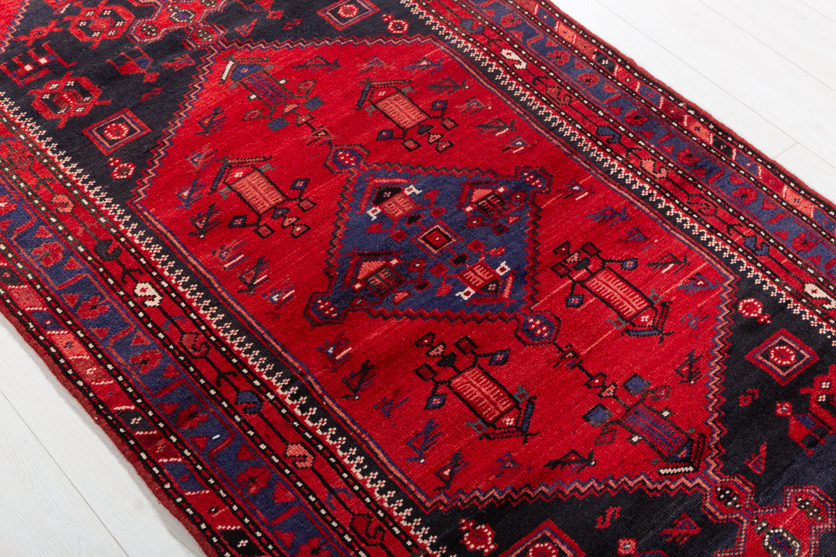 Vintage Red Botanical Medallion Composition Hand-Knotted Area Rug – 6' 9" x 3' 4" (206 x 102 cm)