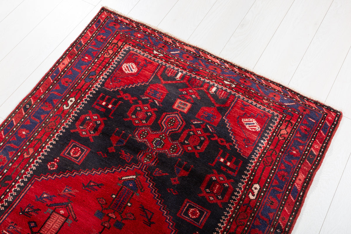 Vintage Red Botanical Medallion Composition Hand-Knotted Area Rug – 6' 9" x 3' 4" (206 x 102 cm)