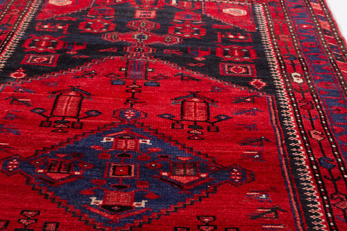 Vintage Red Botanical Medallion Composition Hand-Knotted Area Rug – 6' 9" x 3' 4" (206 x 102 cm)