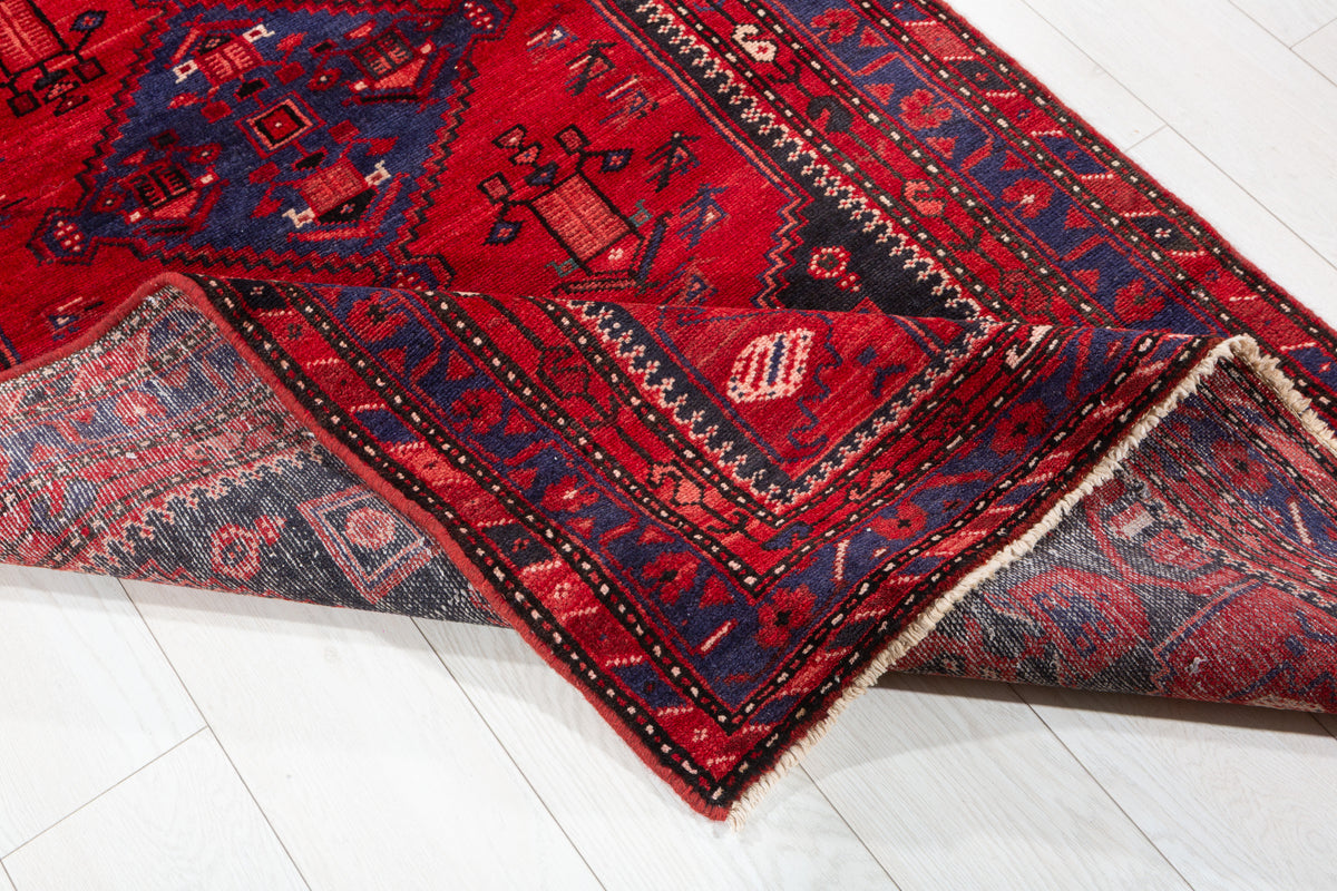 Vintage Red Botanical Medallion Composition Hand-Knotted Area Rug – 6' 9" x 3' 4" (206 x 102 cm)