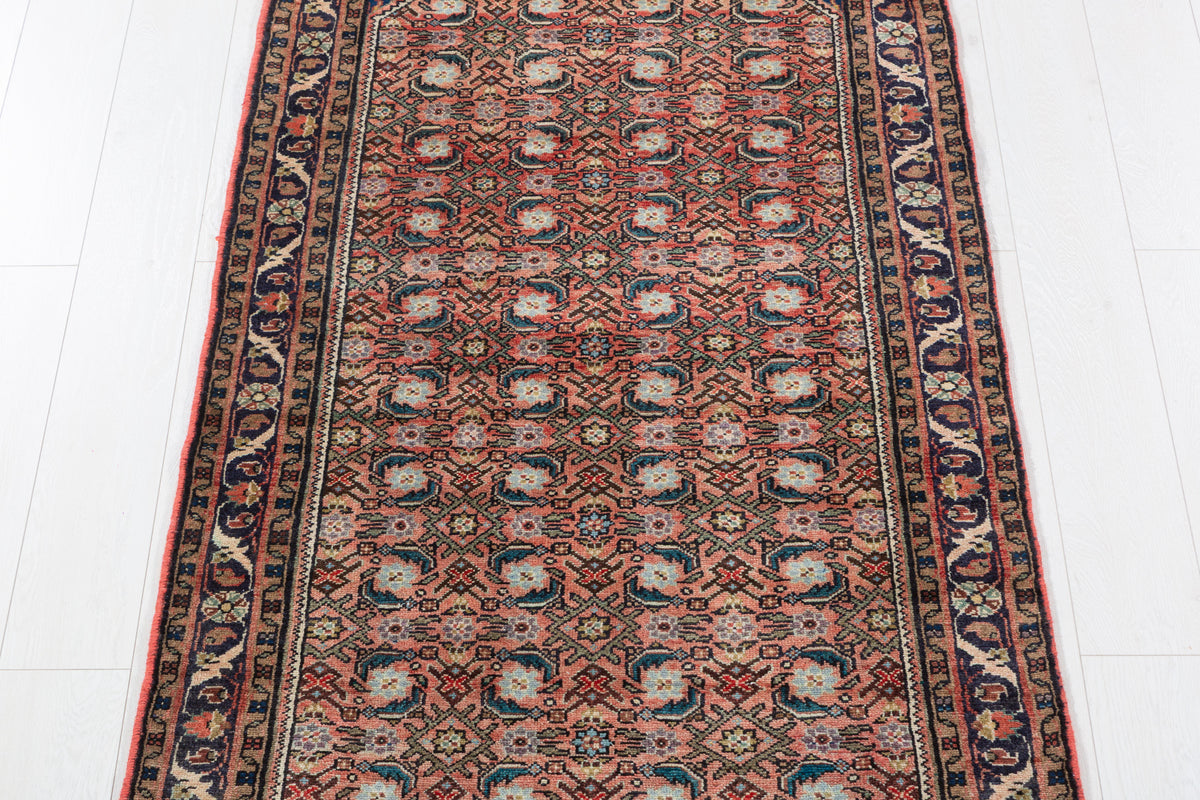 Vintage Muted Rust Floral Vine Drawing Hand-Knotted Area Rug – 6' 9" x 3' 2" (205 x 96 cm)