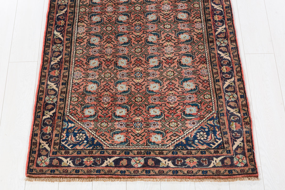 Vintage Muted Rust Floral Vine Drawing Hand-Knotted Area Rug – 6' 9" x 3' 2" (205 x 96 cm)