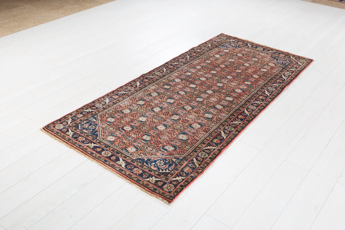 Vintage Muted Rust Floral Vine Drawing Hand-Knotted Area Rug – 6' 9" x 3' 2" (205 x 96 cm)