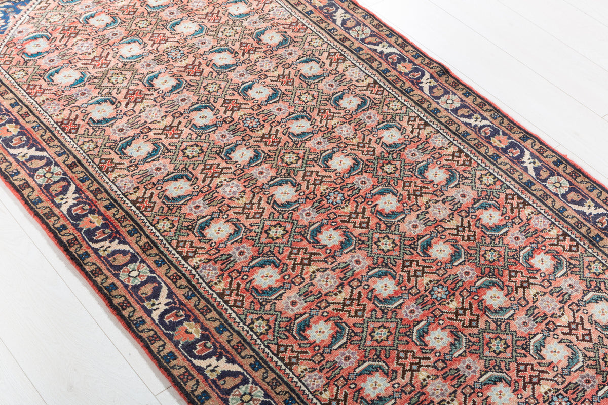 Vintage Muted Rust Floral Vine Drawing Hand-Knotted Area Rug – 6' 9" x 3' 2" (205 x 96 cm)