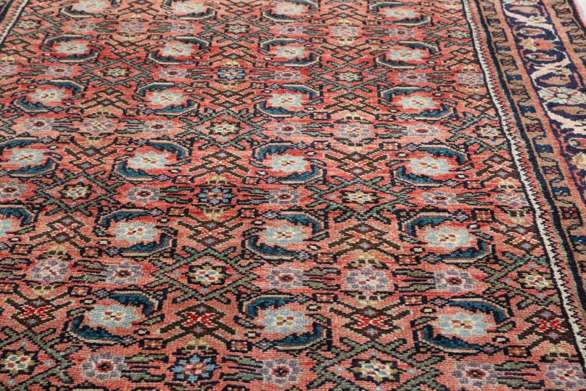 Vintage Muted Rust Floral Vine Drawing Hand-Knotted Area Rug – 6' 9" x 3' 2" (205 x 96 cm)