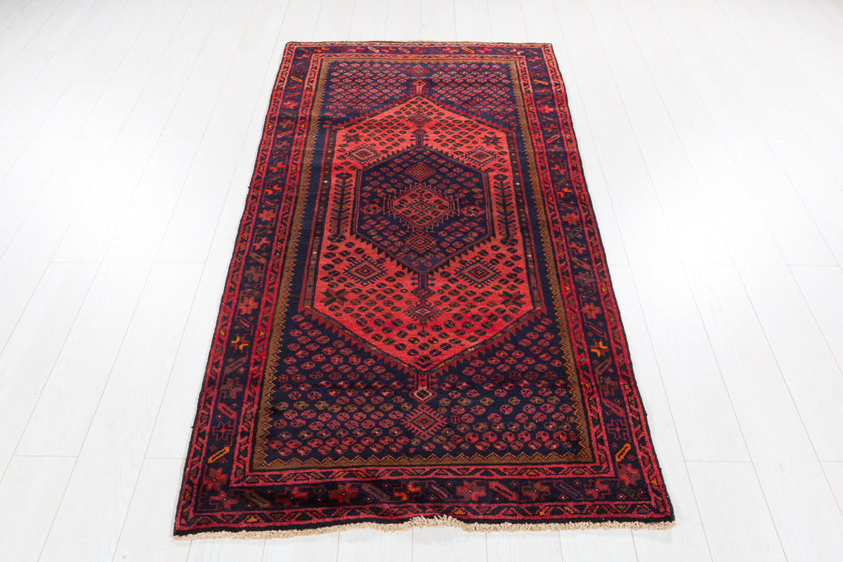 Vintage Red Dense Geometric All-Over Pattern Hand-Knotted Area Rug – 6' 7" x 3' 5" (201 x 104 cm)