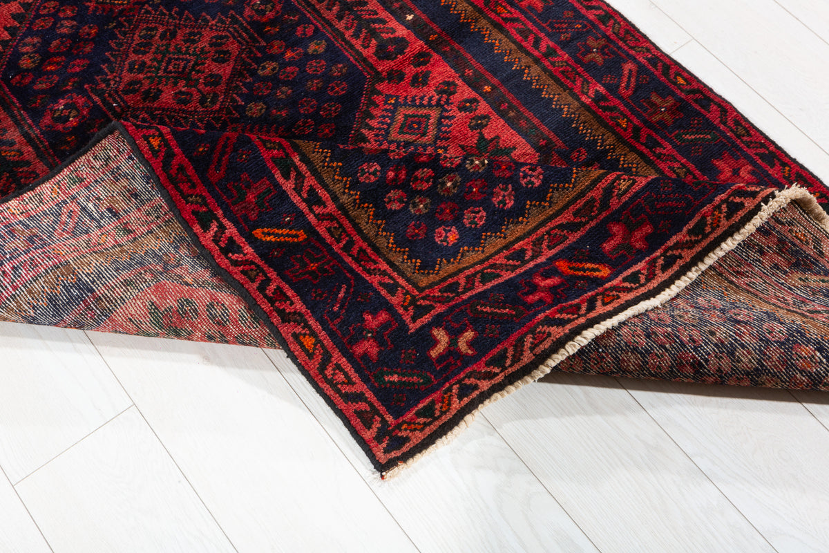 Vintage Red Dense Geometric All-Over Pattern Hand-Knotted Area Rug – 6' 7" x 3' 5" (201 x 104 cm)