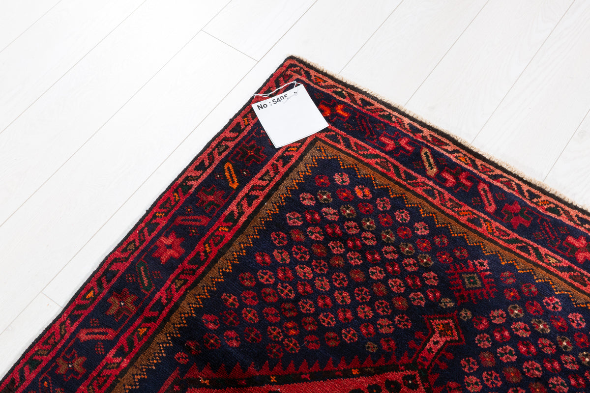 Vintage Red Dense Geometric All-Over Pattern Hand-Knotted Area Rug – 6' 7" x 3' 5" (201 x 104 cm)