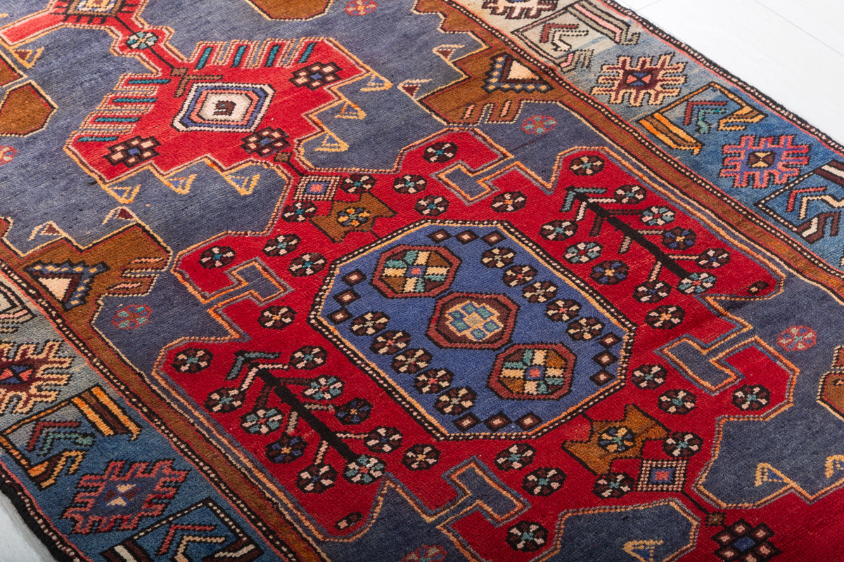 Rare Vintage Time-Softened Navy Blue All-Over Hand-Knotted Area Rug – 6' 2" x 3' 5" (189 x 105 cm)