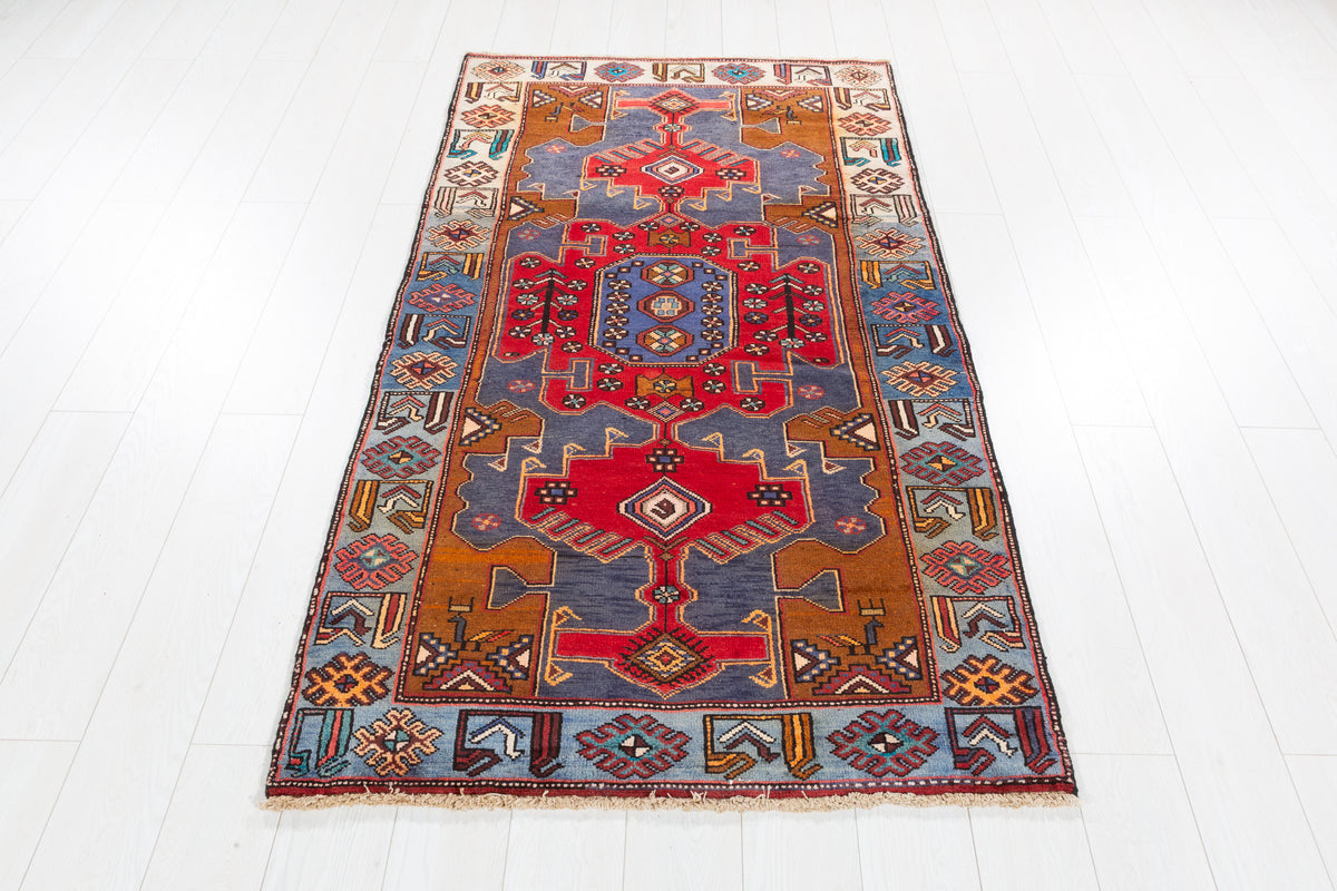 Rare Vintage Time-Softened Navy Blue All-Over Hand-Knotted Area Rug – 6' 2" x 3' 5" (189 x 105 cm)