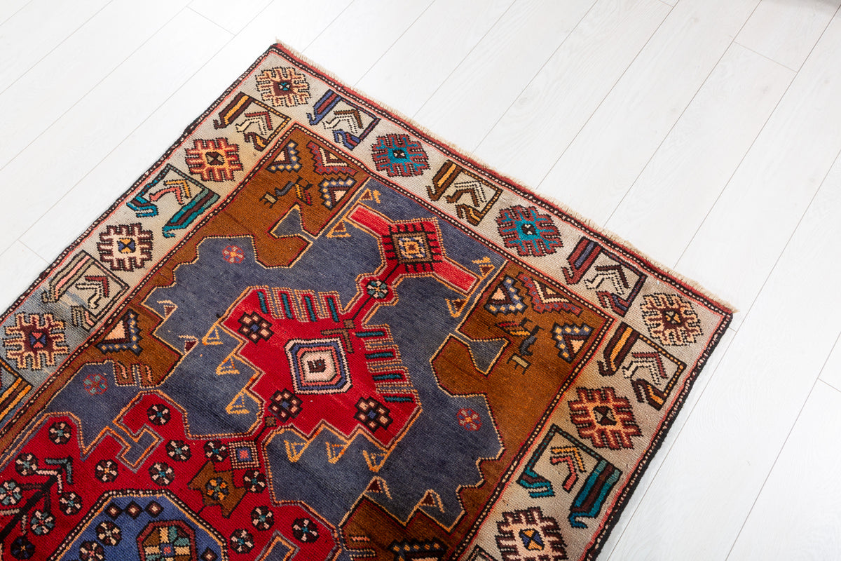Rare Vintage Time-Softened Navy Blue All-Over Hand-Knotted Area Rug – 6' 2" x 3' 5" (189 x 105 cm)