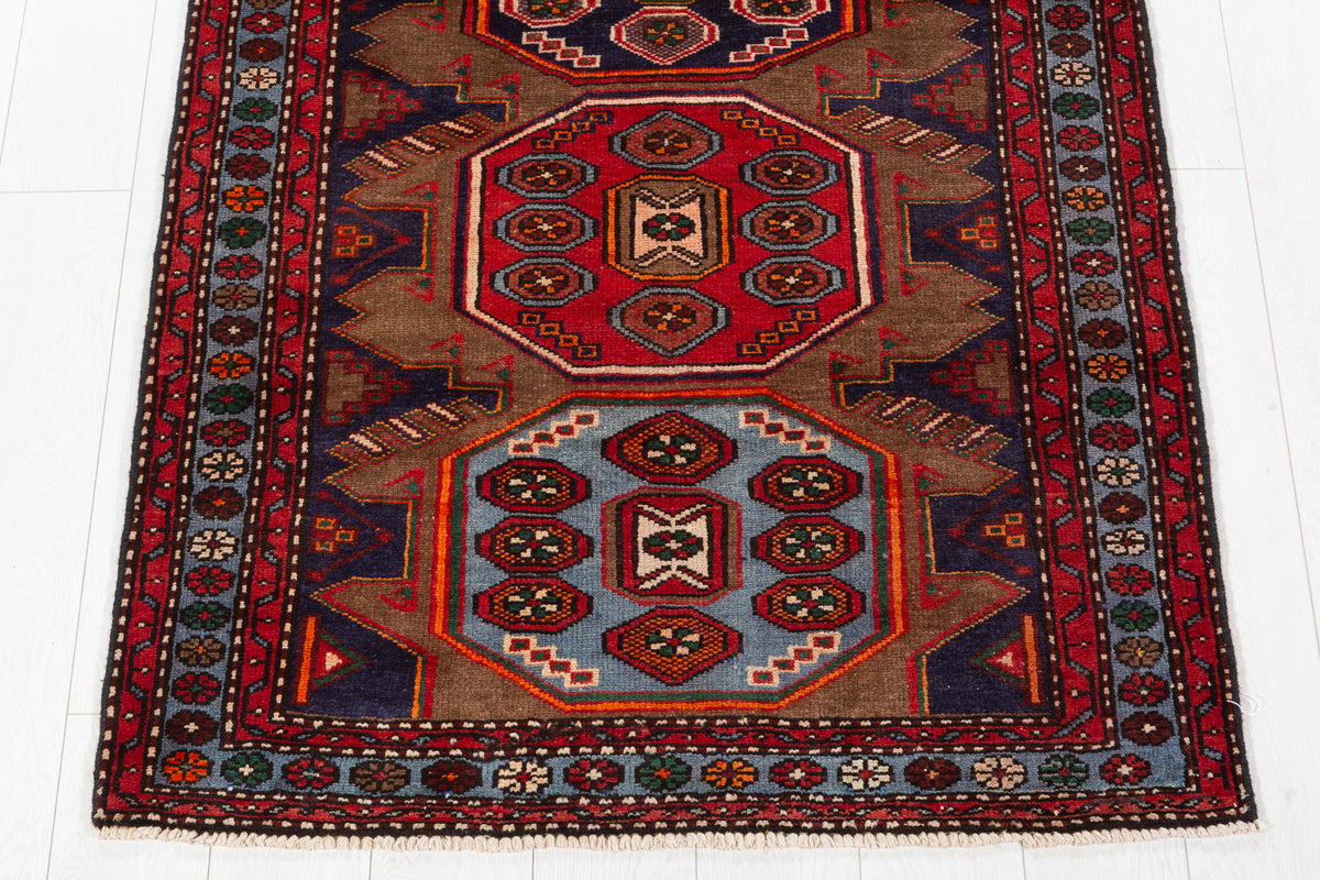 Vintage Brown Finely Drawn All-Over Pattern Hand-Knotted Area Rug – 6' 8" x 3' 5" (203 x 104 cm)