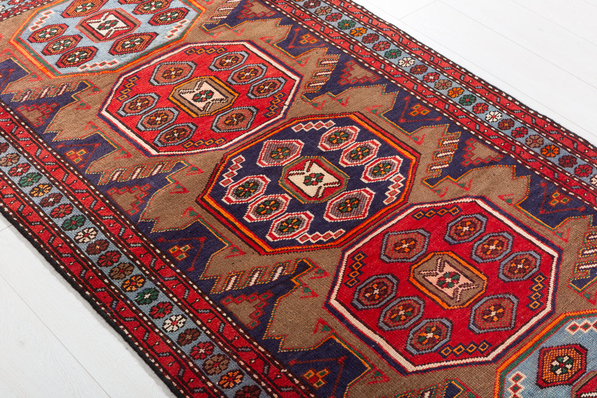 Vintage Brown Finely Drawn All-Over Pattern Hand-Knotted Area Rug – 6' 8" x 3' 5" (203 x 104 cm)