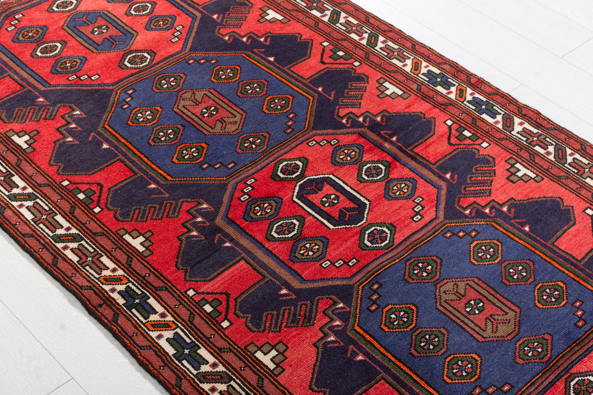 Vintage Red Large Geometric Medallion Hand-Knotted Area Rug – 6' 7" x 3' 4" (201 x 101 cm)