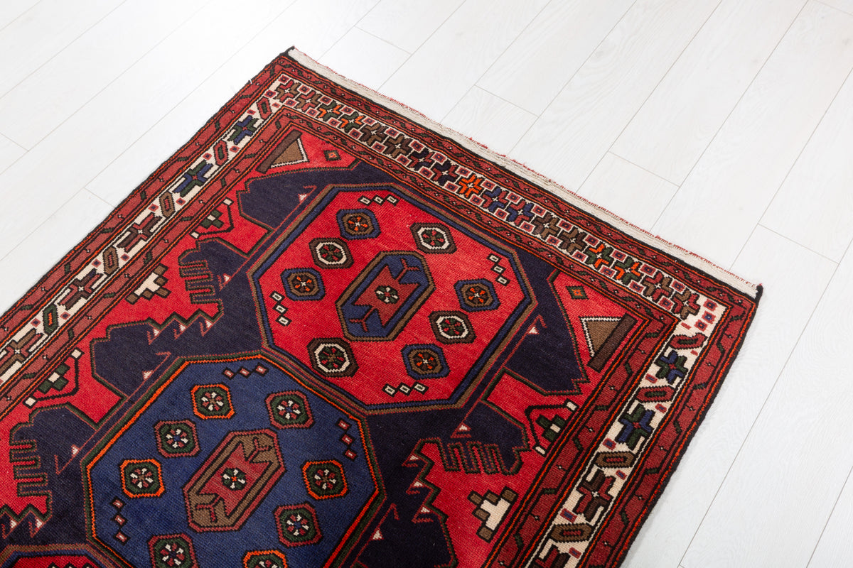 Vintage Red Large Geometric Medallion Hand-Knotted Area Rug – 6' 7" x 3' 4" (201 x 101 cm)