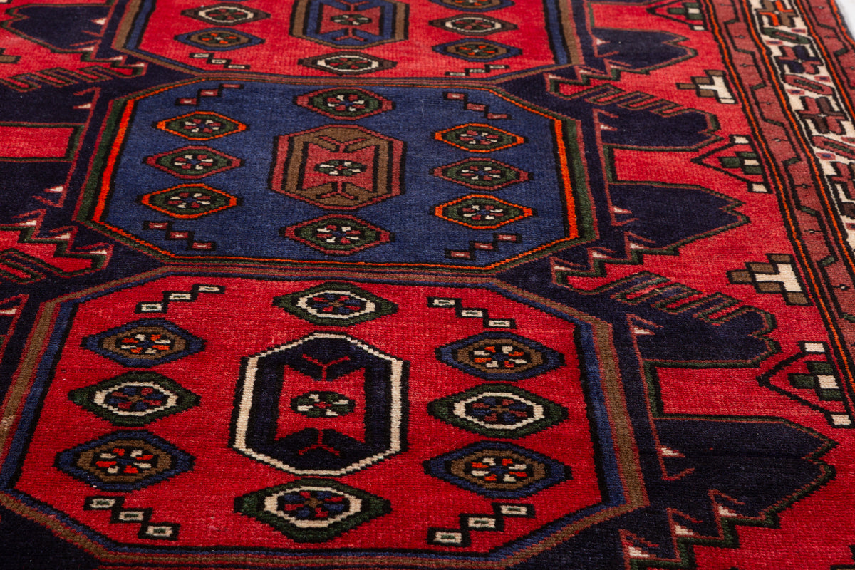 Vintage Red Large Geometric Medallion Hand-Knotted Area Rug – 6' 7" x 3' 4" (201 x 101 cm)