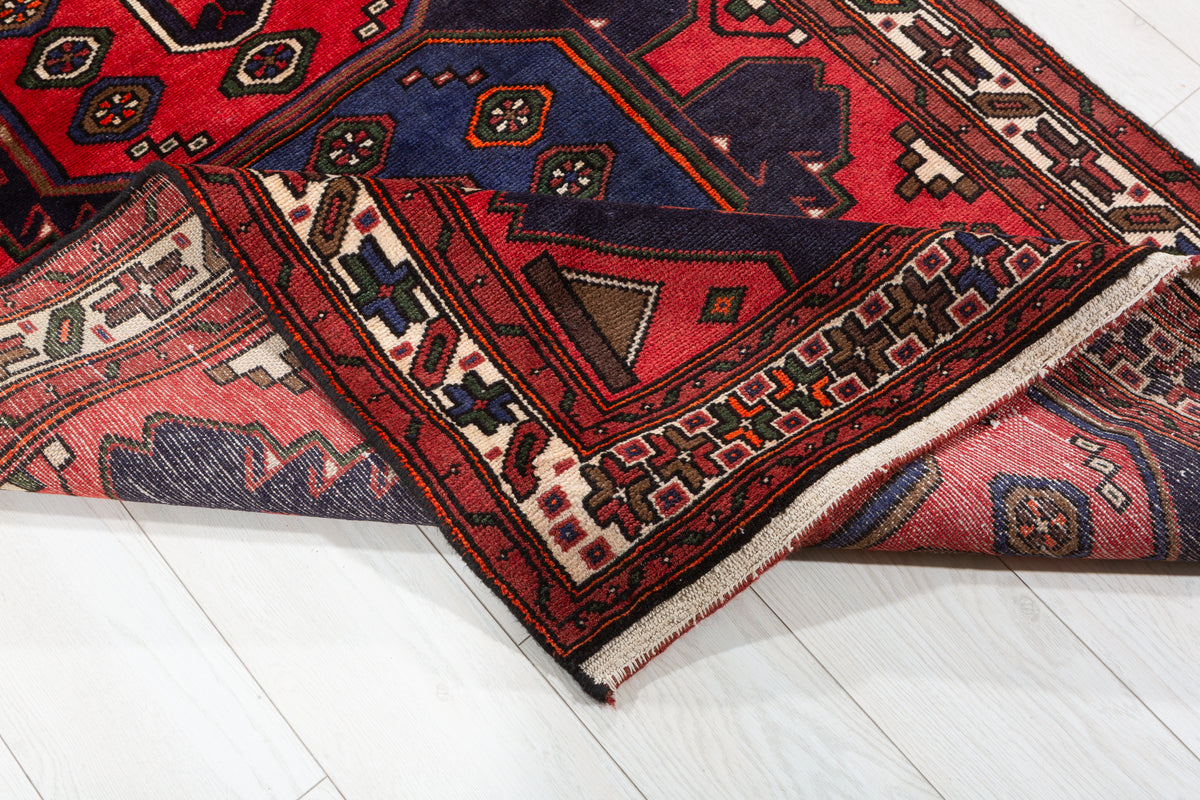 Vintage Red Large Geometric Medallion Hand-Knotted Area Rug – 6' 7" x 3' 4" (201 x 101 cm)