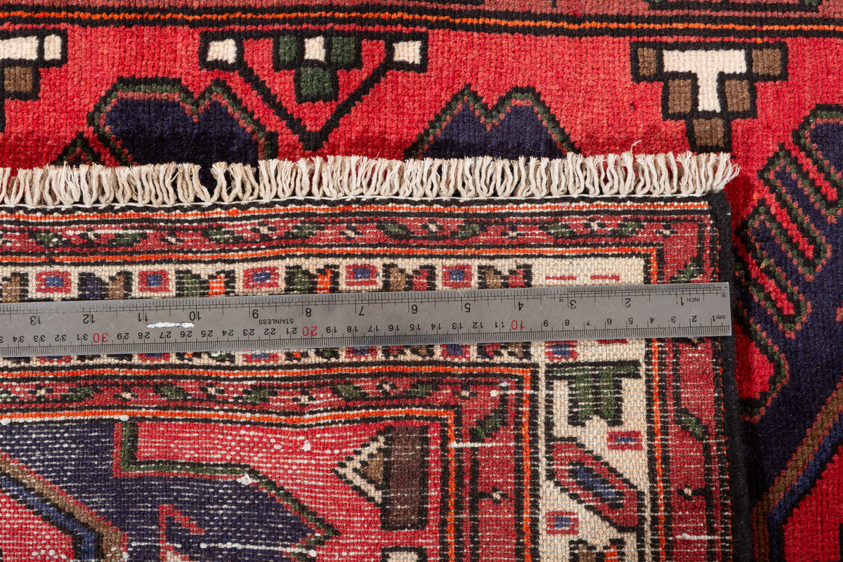 Vintage Red Large Geometric Medallion Hand-Knotted Area Rug – 6' 7" x 3' 4" (201 x 101 cm)