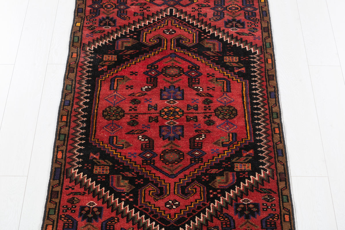 Vintage Rust Red Bold Geometric Medallion Hand-Knotted Area Rug – 6' 0" x 3' 0" (184 x 92 cm)
