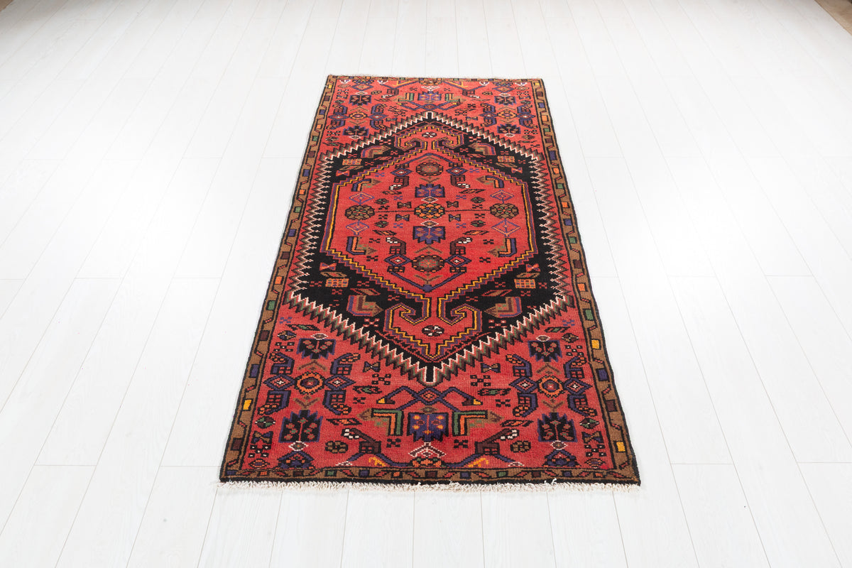Vintage Rust Red Bold Geometric Medallion Hand-Knotted Area Rug – 6' 0" x 3' 0" (184 x 92 cm)