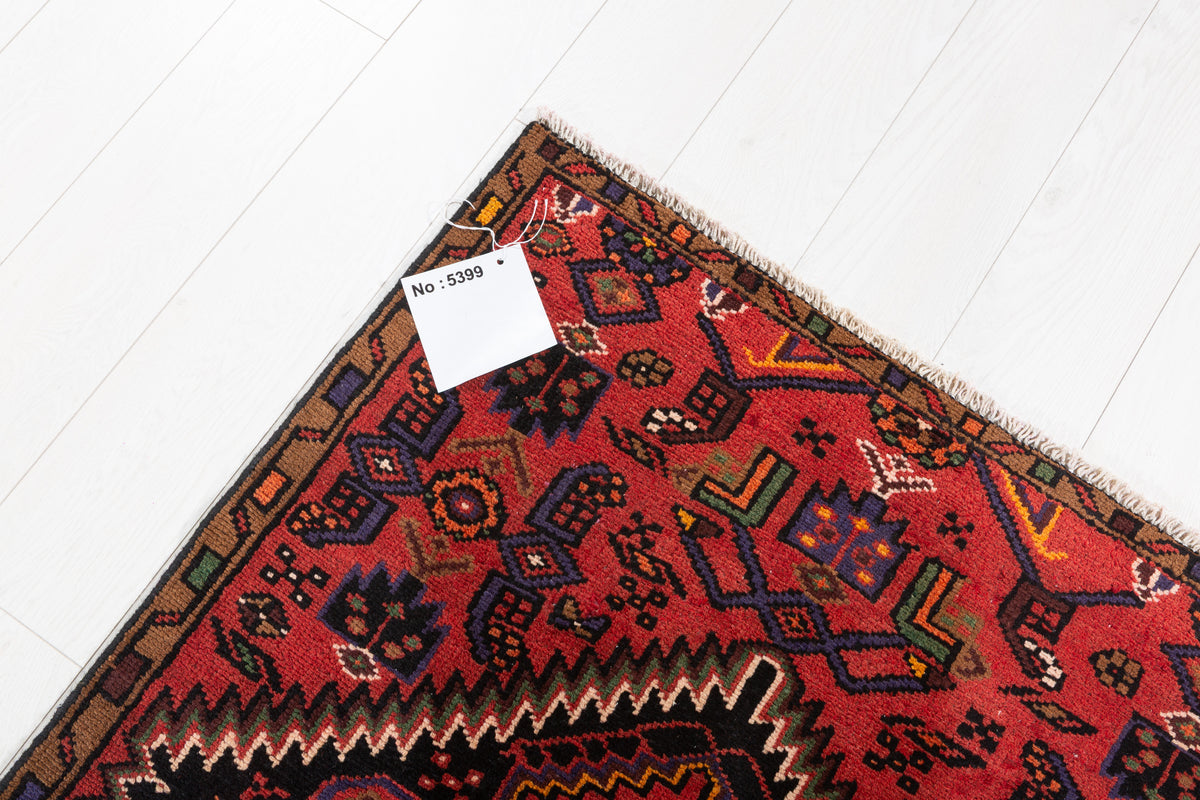 Vintage Rust Red Bold Geometric Medallion Hand-Knotted Area Rug – 6' 0" x 3' 0" (184 x 92 cm)