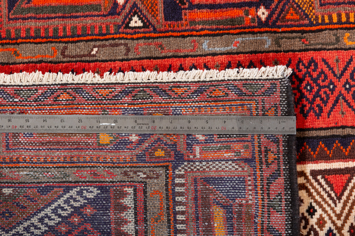 Vintage Red Layered Tribal Medallion Hand-Knotted Area Rug – 6' 6" x 4' 0" (197 x 123 cm)