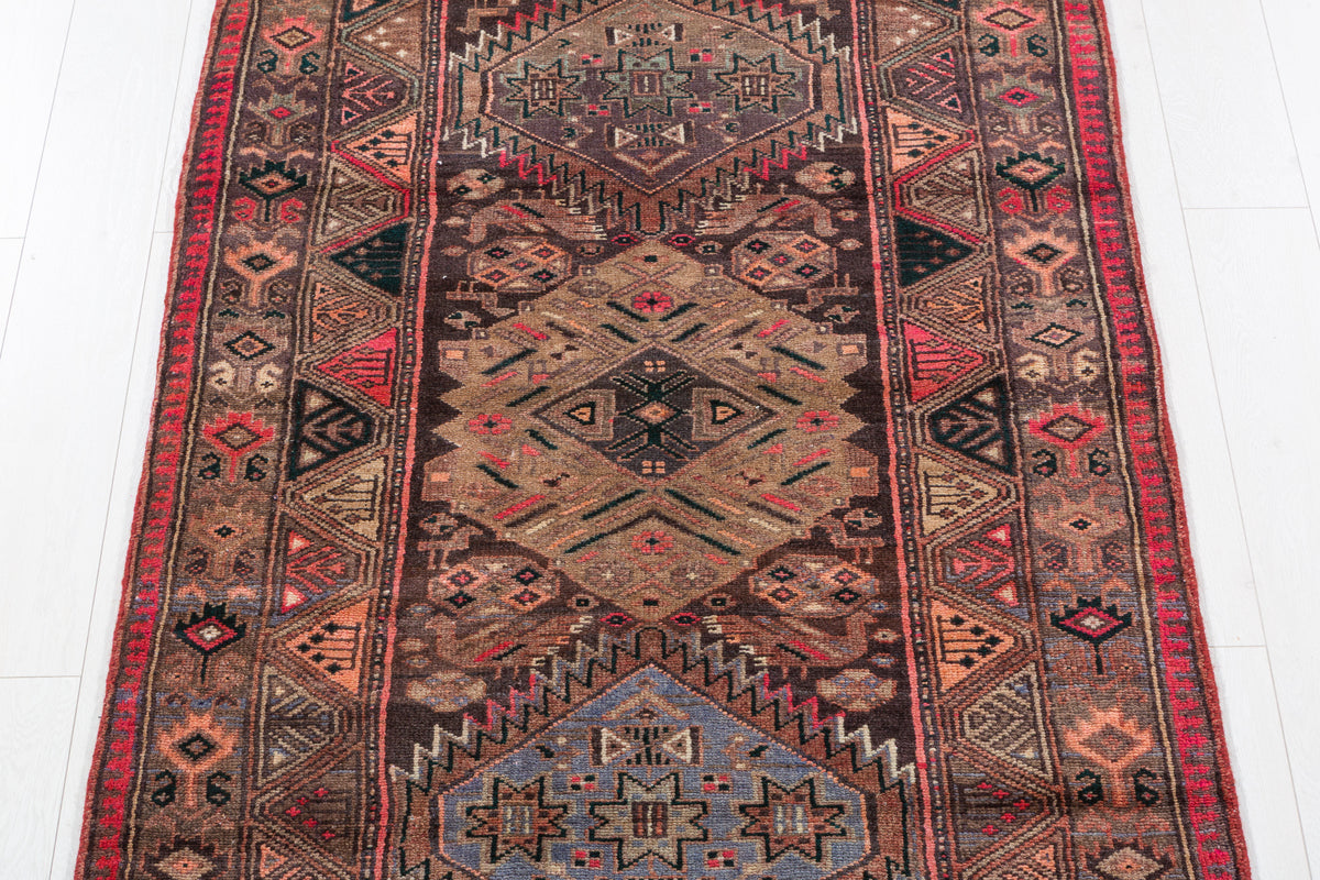 Vintage Faded Camel Brown Geometric Medallion Hand-Knotted Area Rug – 6' 9" x 3' 7" (205 x 108 cm)