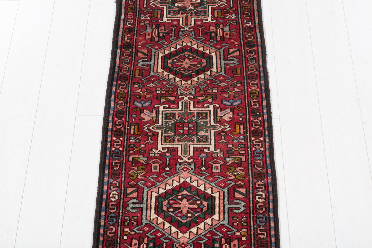 Vintage Red Geometric Runner Rug – 5' 6" x 2' 0" (168 x 60 cm)