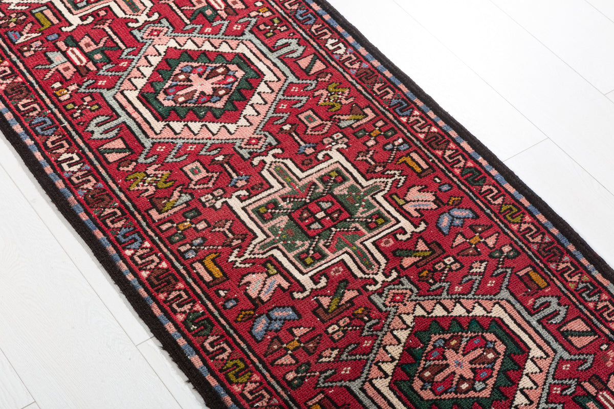 Vintage Red Geometric Runner Rug – 5' 6" x 2' 0" (168 x 60 cm)