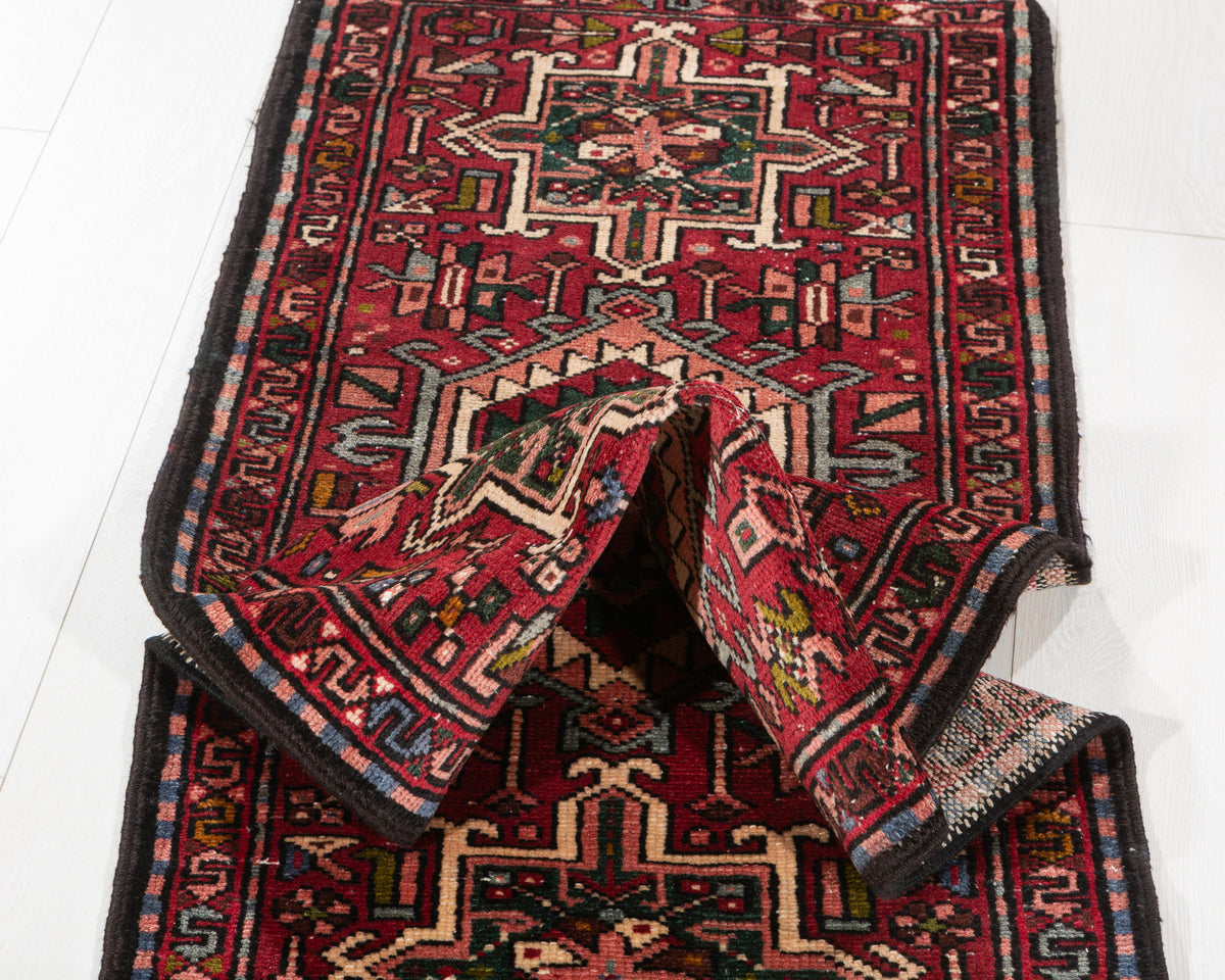 Vintage Red Geometric Runner Rug – 5' 6" x 2' 0" (168 x 60 cm)