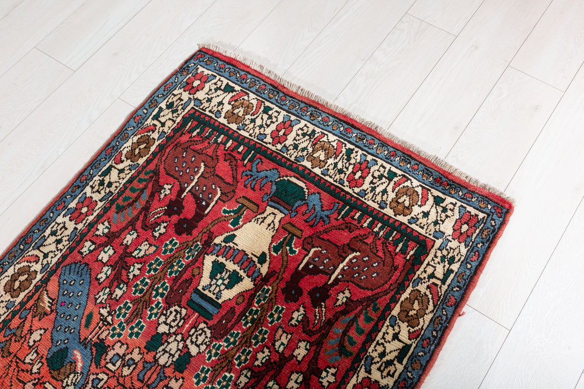Vintage Peacock & Floral Runner Rug, Red – 7' 5" x 2' 10" (226 x 87 cm)