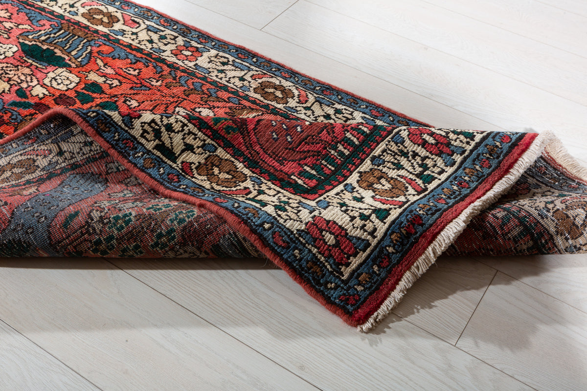 Vintage Peacock & Floral Runner Rug, Red – 7' 5" x 2' 10" (226 x 87 cm)