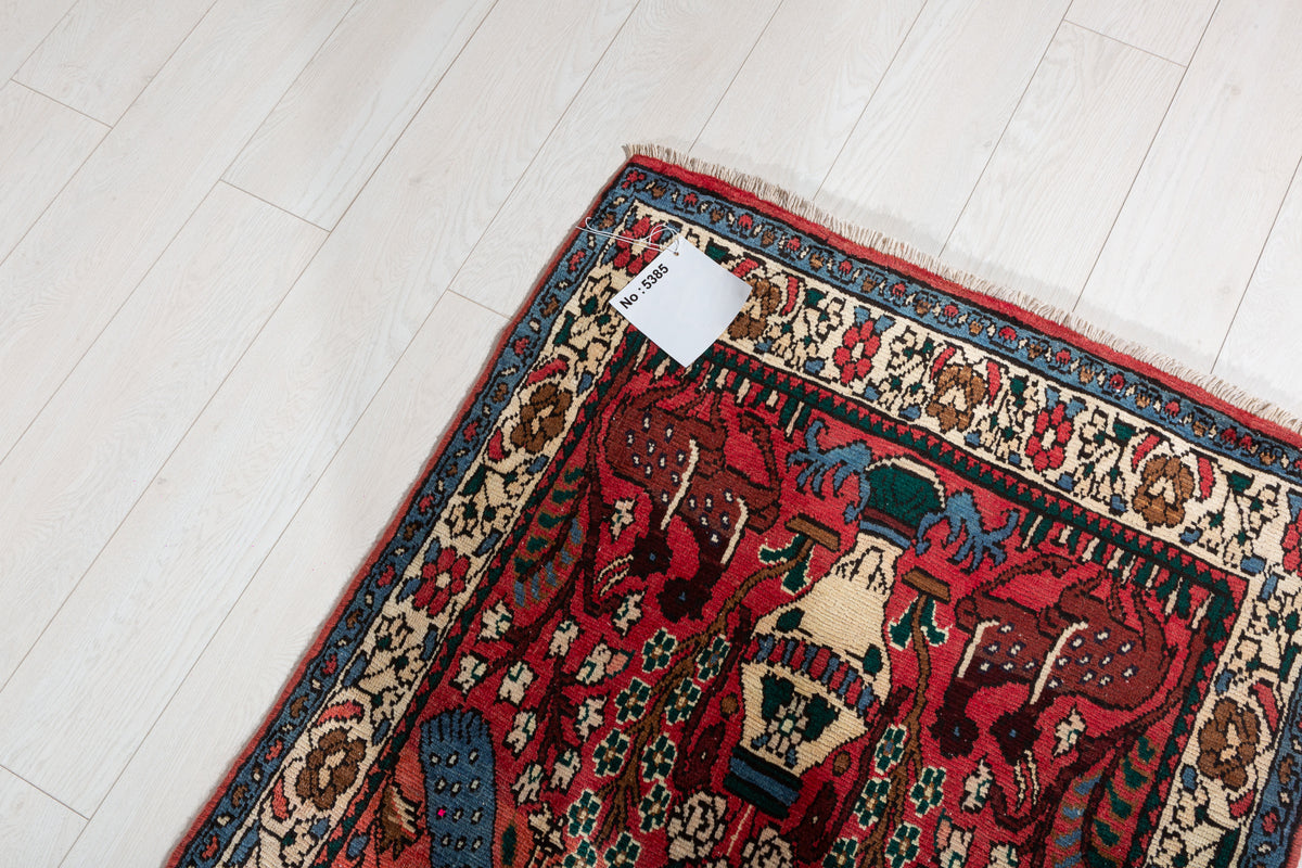 Vintage Peacock & Floral Runner Rug, Red – 7' 5" x 2' 10" (226 x 87 cm)