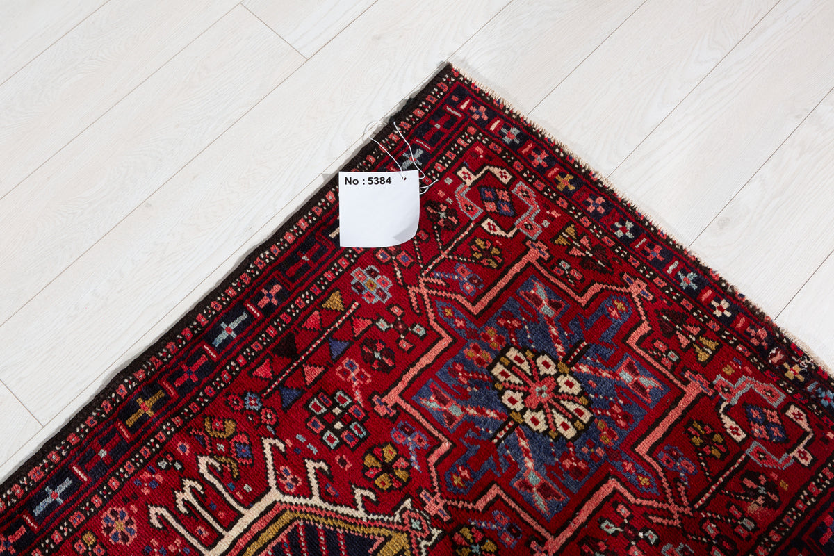 Vintage Long Geometric Hallway Runner Rug, Red – 12' 9" x 2' 7" (388 x 79 cm)