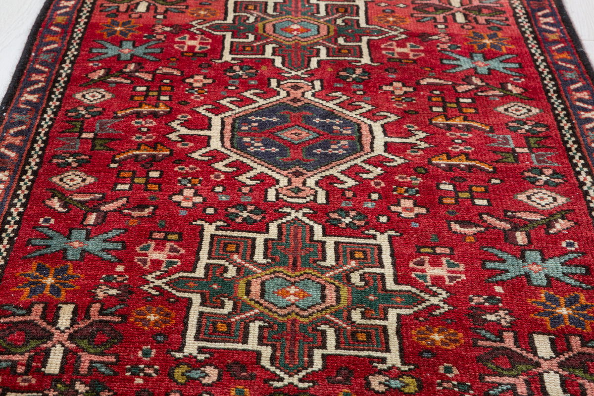Vintage Compact Geometric Runner Rug, Red – 5' 3" x 2' 1" (161 x 63 cm)