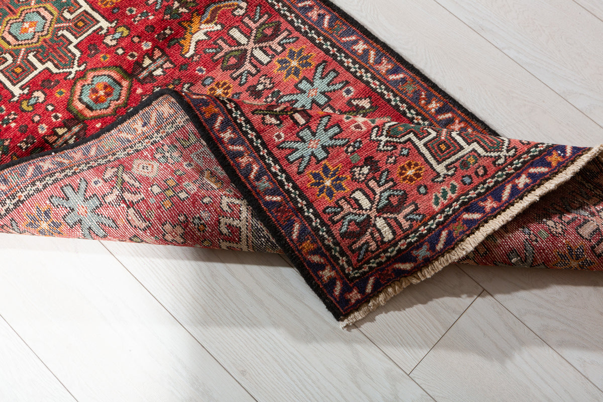 Vintage Compact Geometric Runner Rug, Red – 5' 3" x 2' 1" (161 x 63 cm)
