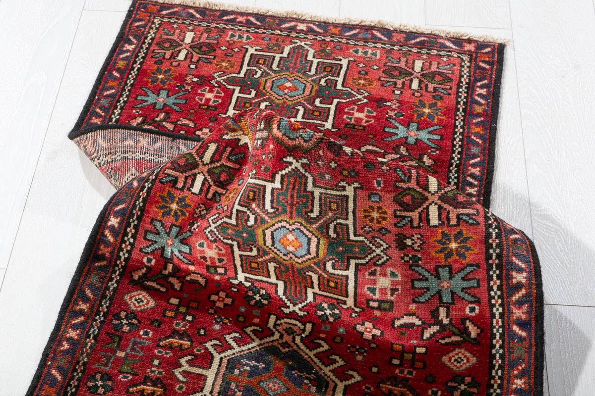 Vintage Compact Geometric Runner Rug, Red – 5' 3" x 2' 1" (161 x 63 cm)