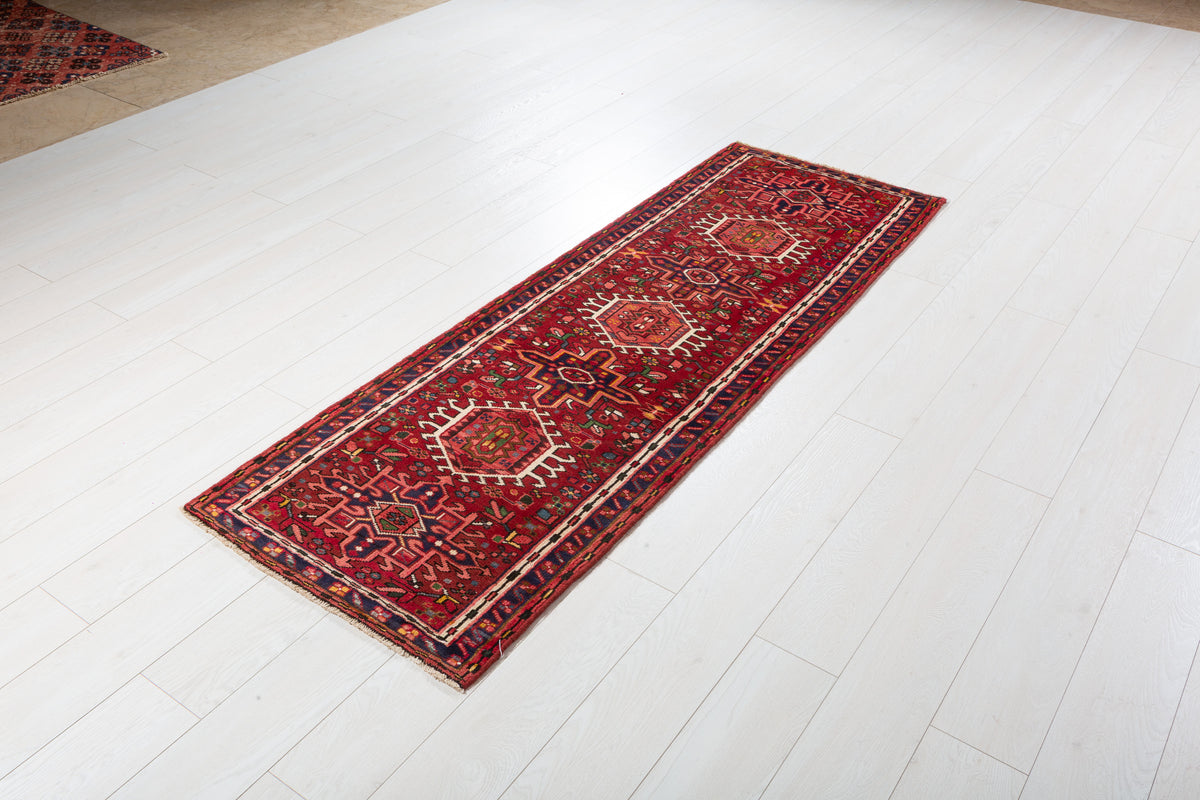 Vintage Geometric Hallway Runner Rug, Red – 6' 7" x 2' 3" (200 x 69 cm)