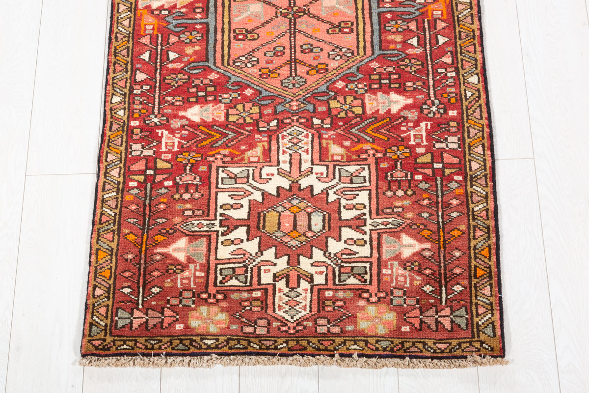 Vintage Faded Geometric Runner Rug – 11' 1" x 2' 7" (339 x 79 cm)