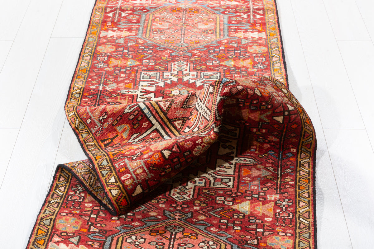 Vintage Faded Geometric Runner Rug – 11' 1" x 2' 7" (339 x 79 cm)