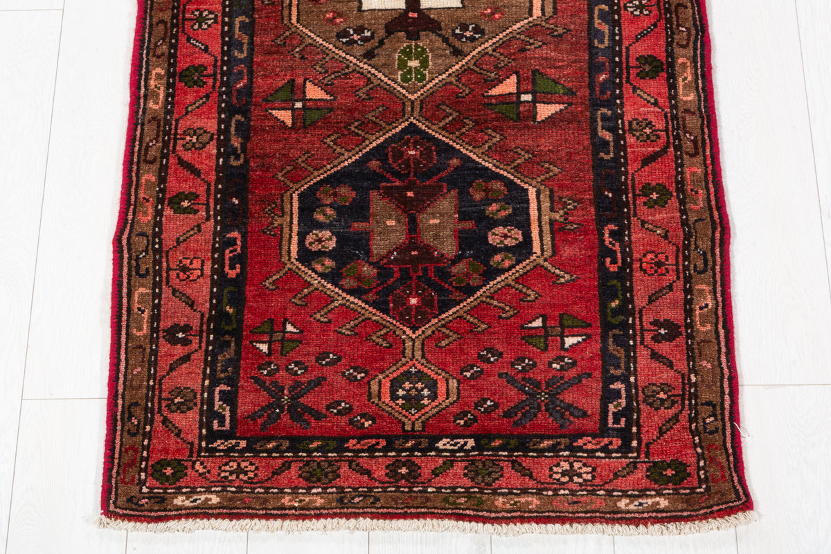 Vintage Geometric Small Wool Rug, Red – 5' 3" x 2' 7" (161 x 79 cm)