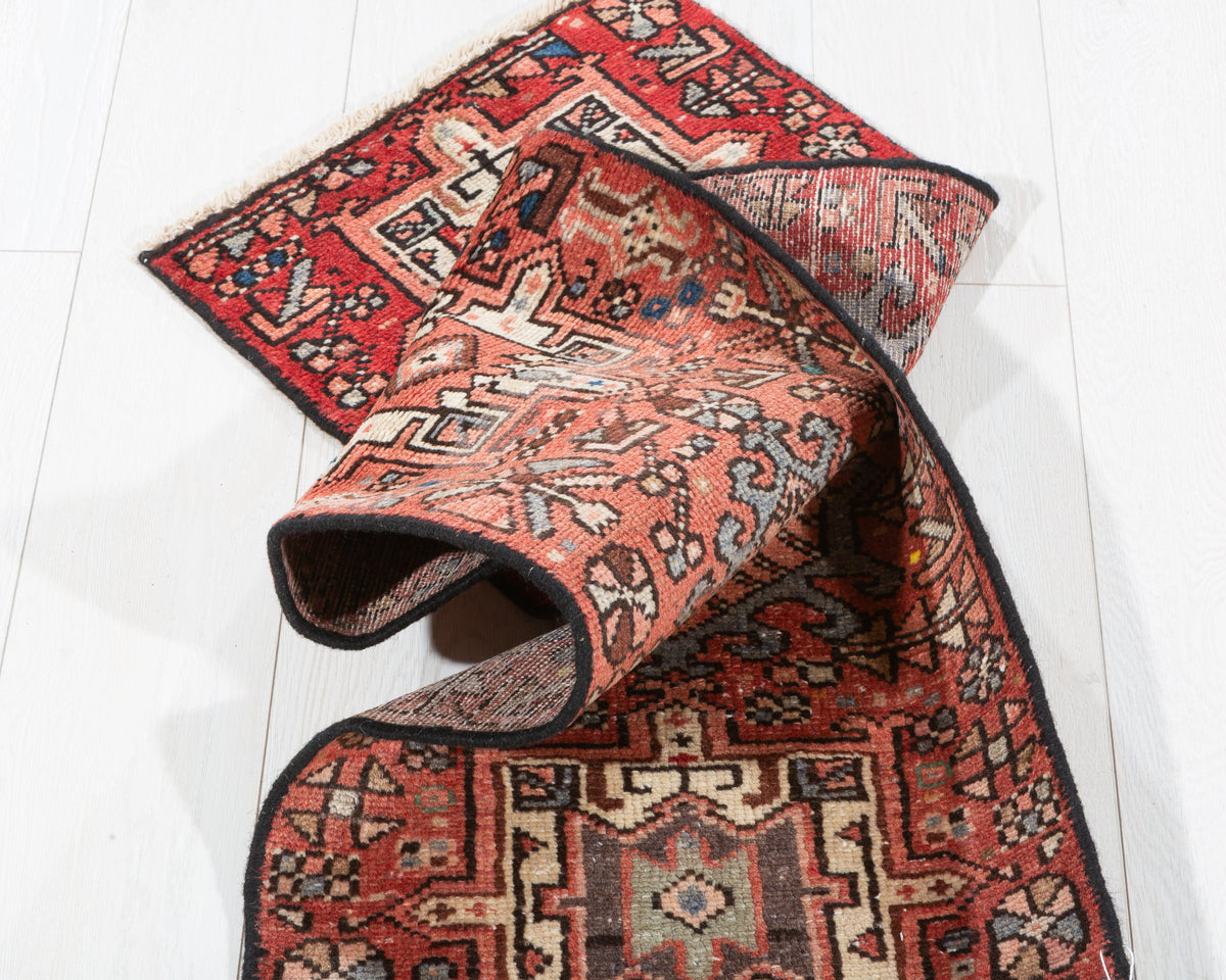 Antique Distressed Extra-Narrow Runner Rug, Red – 4' 8" x 1' 5" (142 x 42 cm)