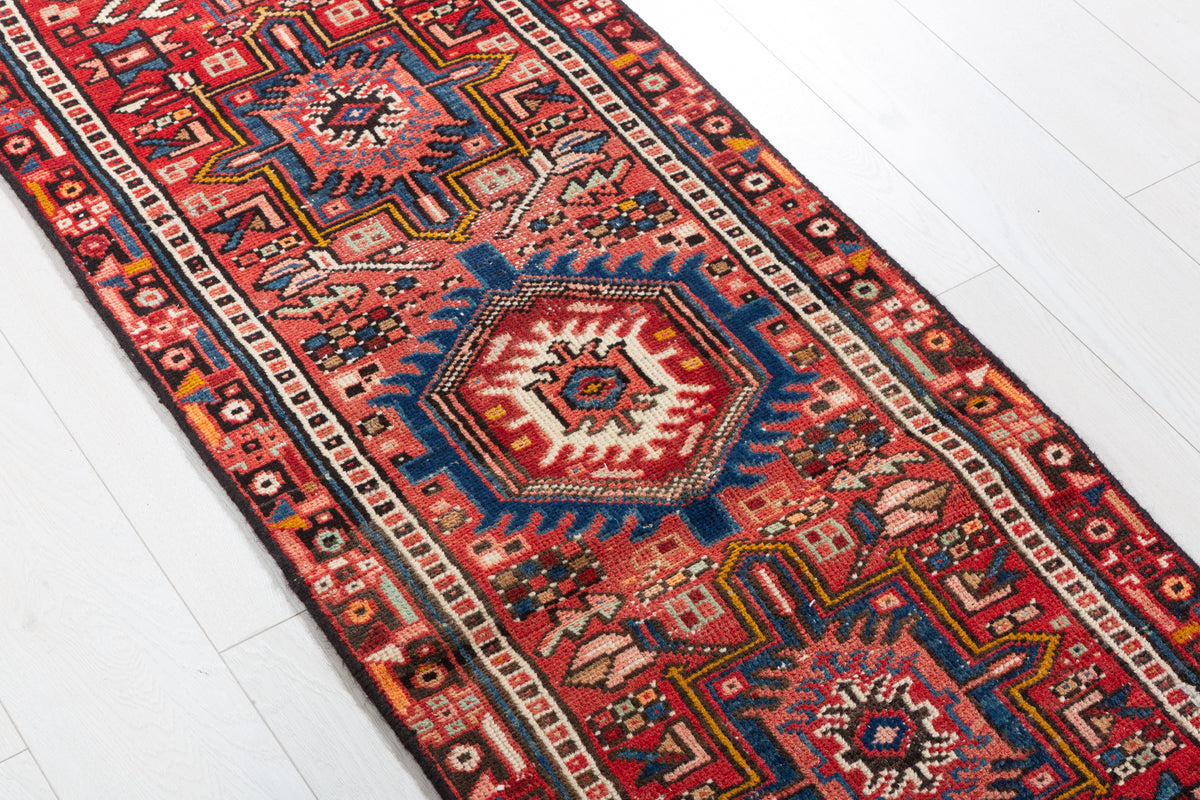 Antique Distressed Extra-Narrow Long Runner Rug, Red – 12' 5" x 1' 11" (378 x 58 cm)