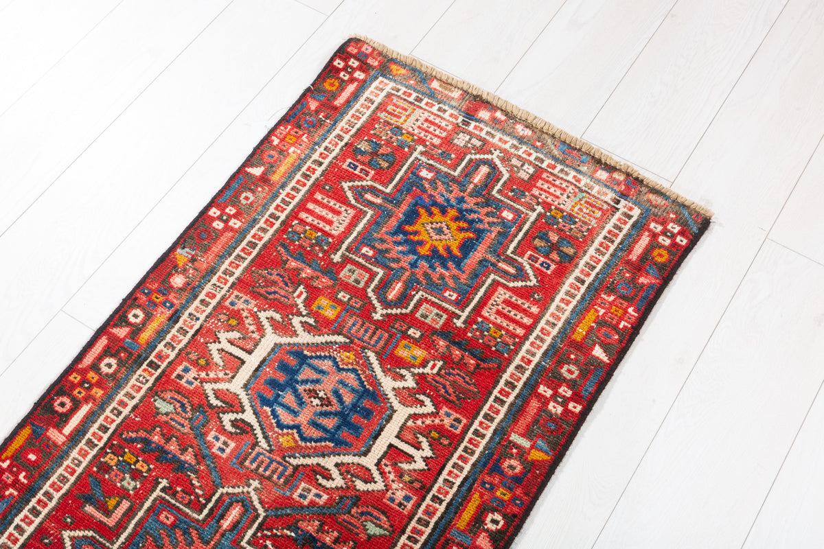 Antique Distressed Extra-Narrow Long Runner Rug, Red – 12' 5" x 1' 11" (378 x 58 cm)