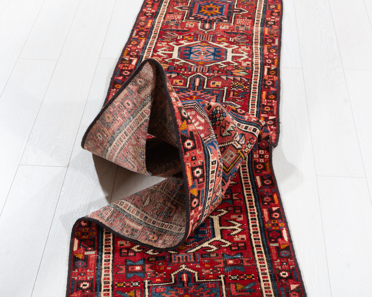 Antique Distressed Extra-Narrow Long Runner Rug, Red – 12' 5" x 1' 11" (378 x 58 cm)
