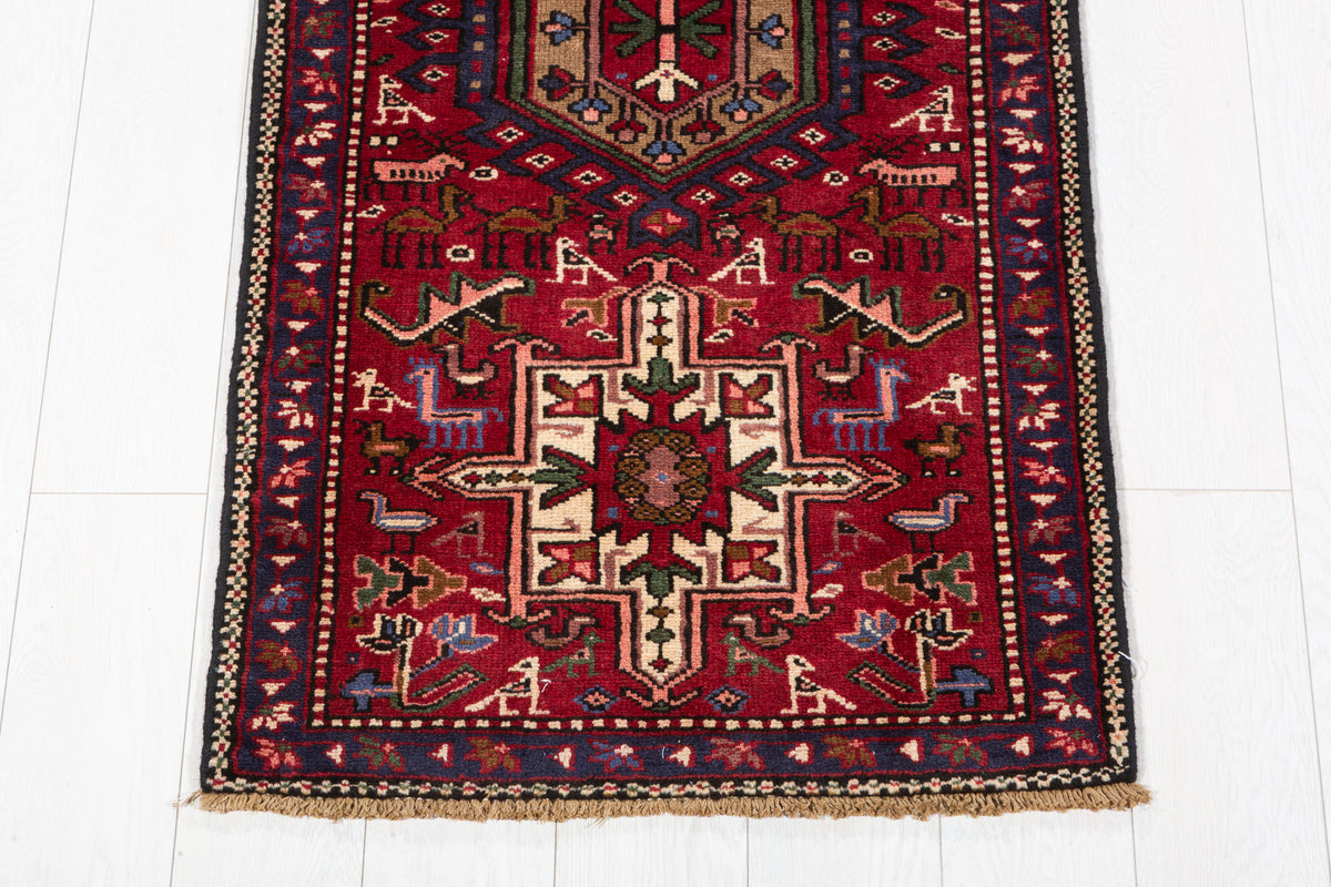 Vintage Geometric Medallion Narrow Runner Rug, Red – 10' 6" x 2' 5" (319 x 74 cm)