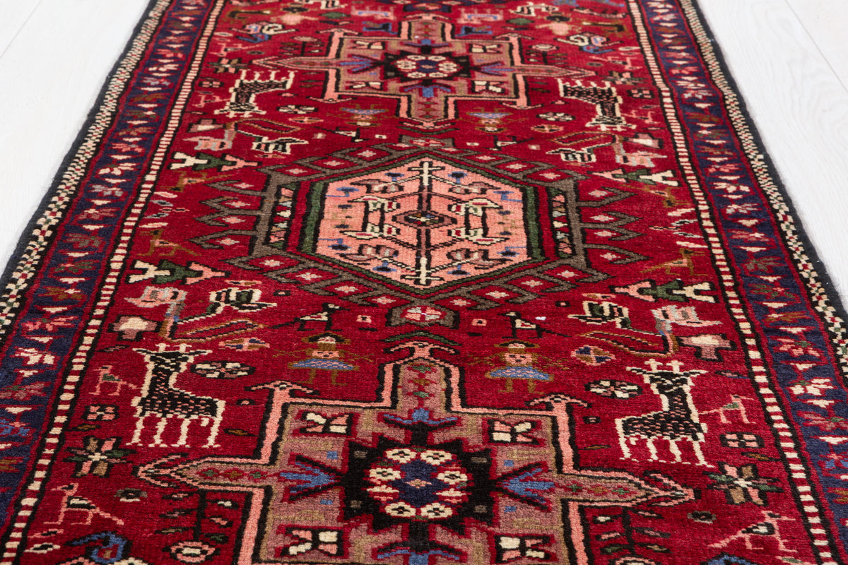 Vintage Geometric Medallion Narrow Runner Rug, Red – 10' 6" x 2' 5" (319 x 74 cm)