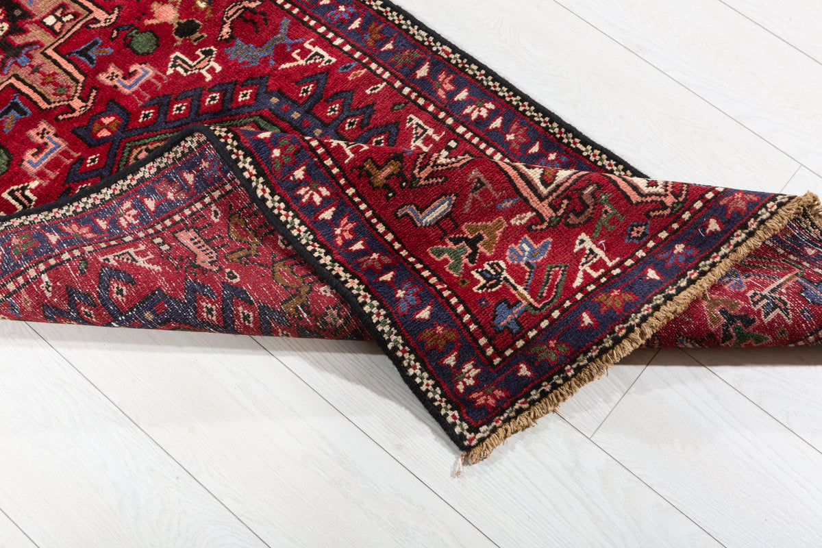 Vintage Geometric Medallion Narrow Runner Rug, Red – 10' 6" x 2' 5" (319 x 74 cm)
