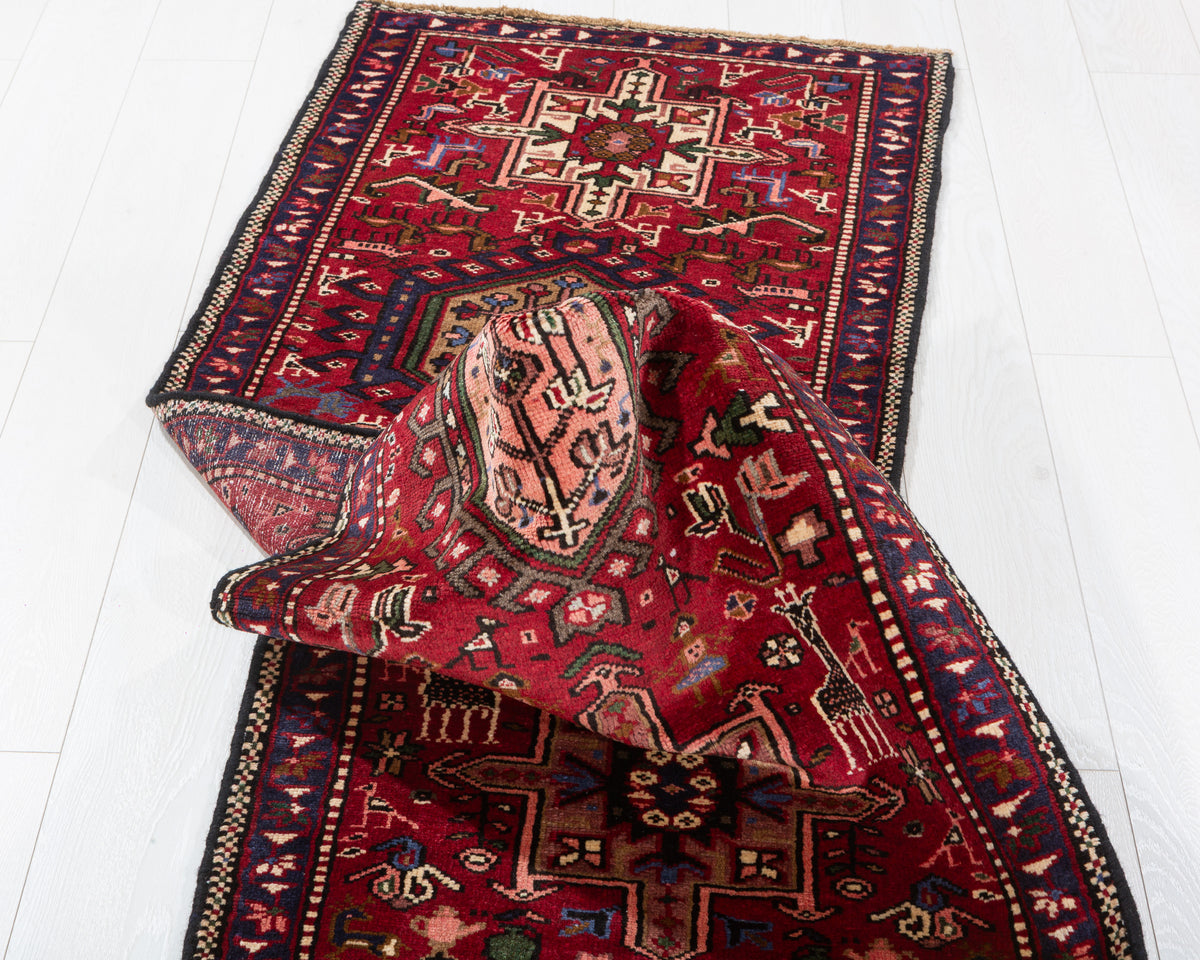 Vintage Geometric Medallion Narrow Runner Rug, Red – 10' 6" x 2' 5" (319 x 74 cm)