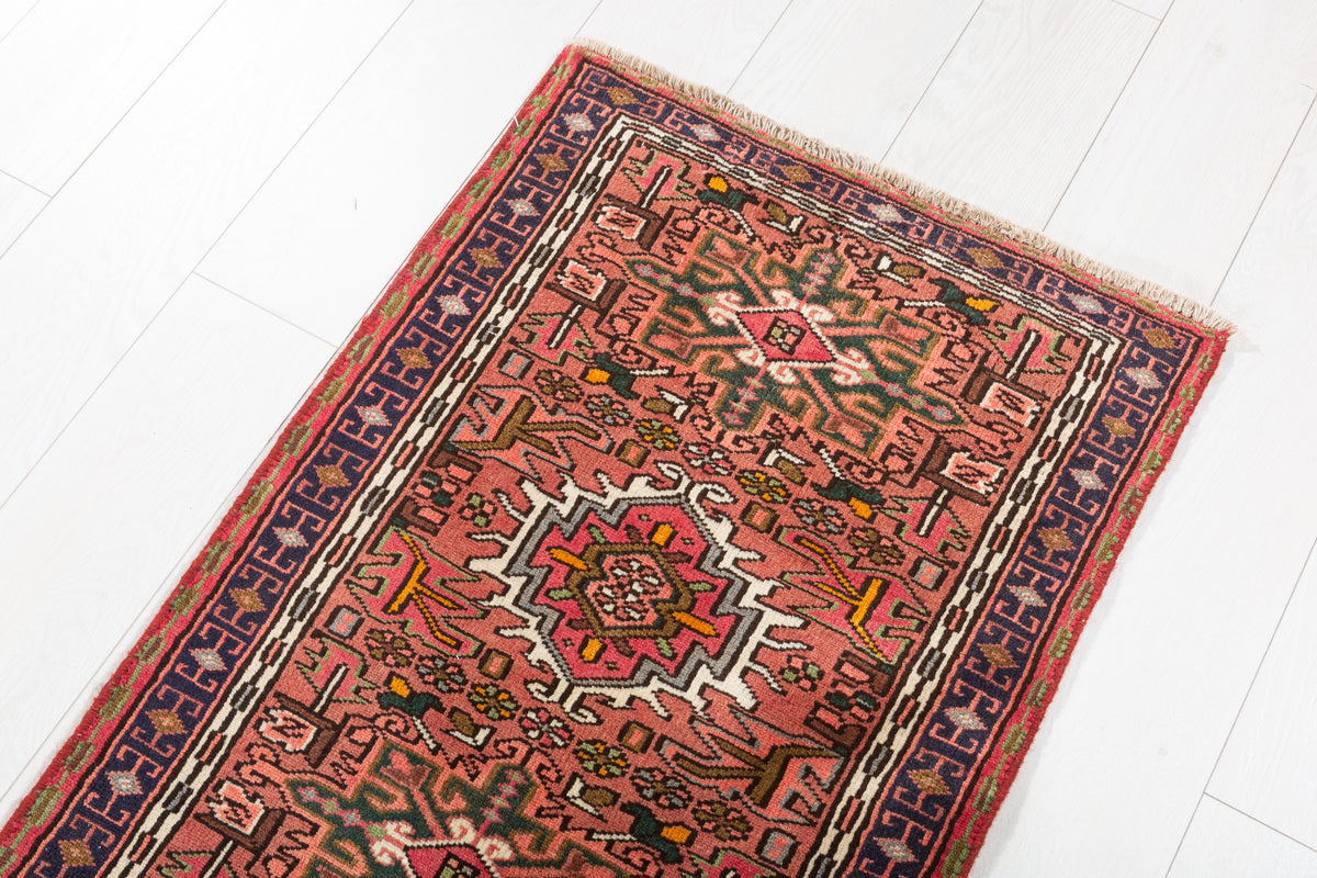 Vintage Geometric Medallion Narrow Runner Rug, Rust Red – 9' 6" x 2' 0" (289 x 60 cm)